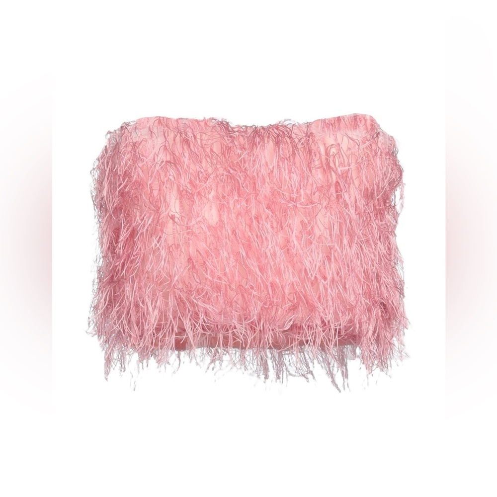 Feathers crop top light pink evening style new xs s made in Italy